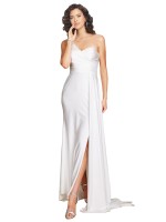 Weiß A-Linien Eine-Schulter Seidiger Satin Brautkleider