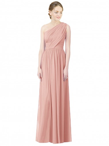 A-Linien Eine-Schulter Chiffon Lange Brautjungfernkleider