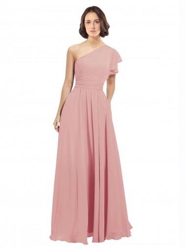 A-Linien Eine-Schulter Chiffon Lange Brautjungfernkleider