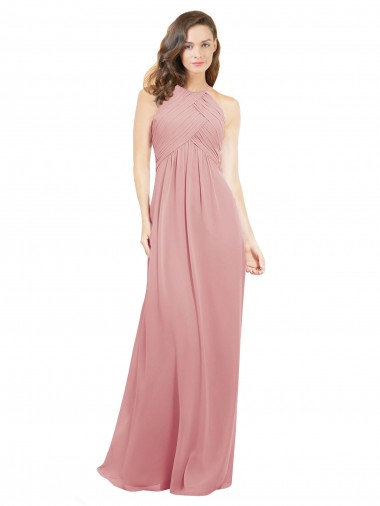 A-Linien Neckholder Chiffon Lange Brautjungfernkleider