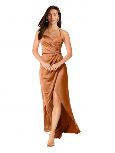 A-Linien Spaghetti-Träger Seidiger Satin Lange Formale Brautjungfernkleider / Abendkleider / Abiballkleider