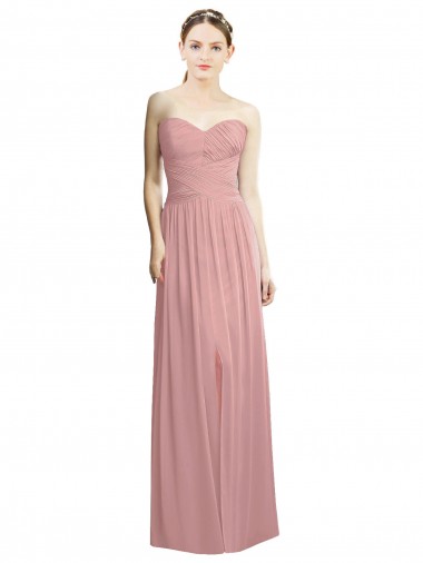 Altrosa A-Linien Trägerlos Chiffon Lange Formale Brautjungfernkleider / Abendkleider