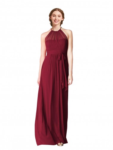 Burgunderrot A-Linien Neckholder Chiffon Lange Brautjungfernkleider