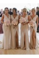 Champagner A-Linien V-Ausschnitt Chiffon Lange Brautjungfernkleider