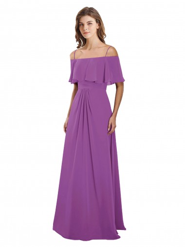 Dahlie A-Linien Off-Schulter Spaghetti-Träger Chiffon Lange Brautjungfernkleider