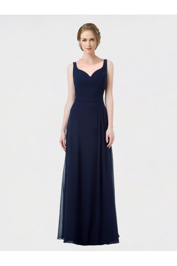 Dunkelmarine A-Linien Chiffon Lange Brautjungfernkleider