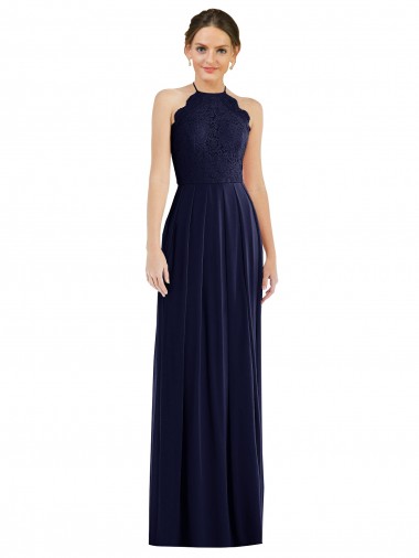 Dunkelmarine A-Linien Neckholder Chiffon Lange Brautjungfernkleider