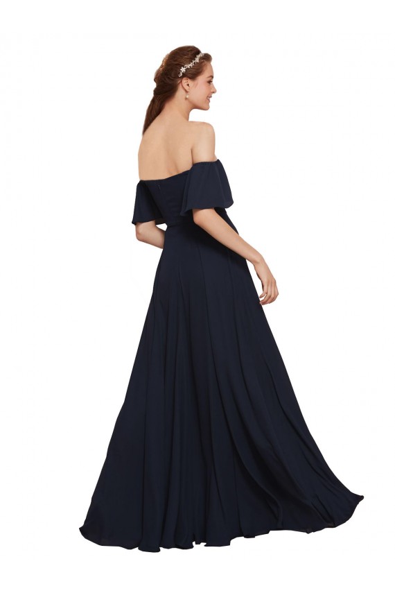 Dunkelmarine A-Linien Off-Schulter Chiffon Lange Brautjungfernkleider / Abiballkleider