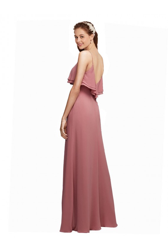 Dunkelmarine A-Linien Spaghetti-Träger Scoop Chiffon Lange Brautjungfernkleider