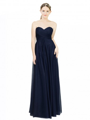 Dunkelmarine A-Linien Trägerlos Chiffon Lange Brautjungfernkleider