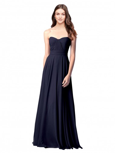 Dunkelmarine A-Linien Trägerlos Chiffon Lange Brautjungfernkleider