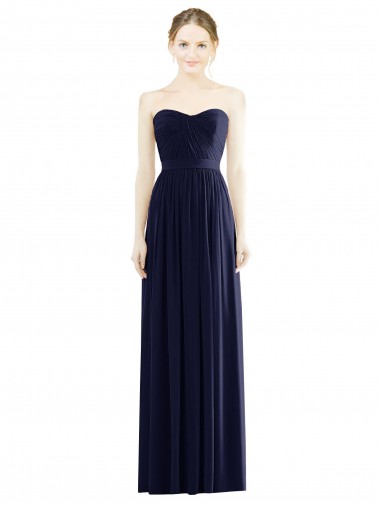 Dunkelmarine A-Linien Trägerlos Chiffon Lange Formale Brautjungfernkleider / Abendkleider