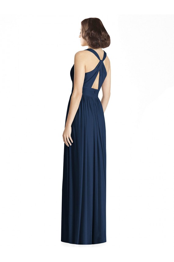 Dunkelmarine A-Linien V-Ausschnitt Chiffon Lange Brautjungfernkleider