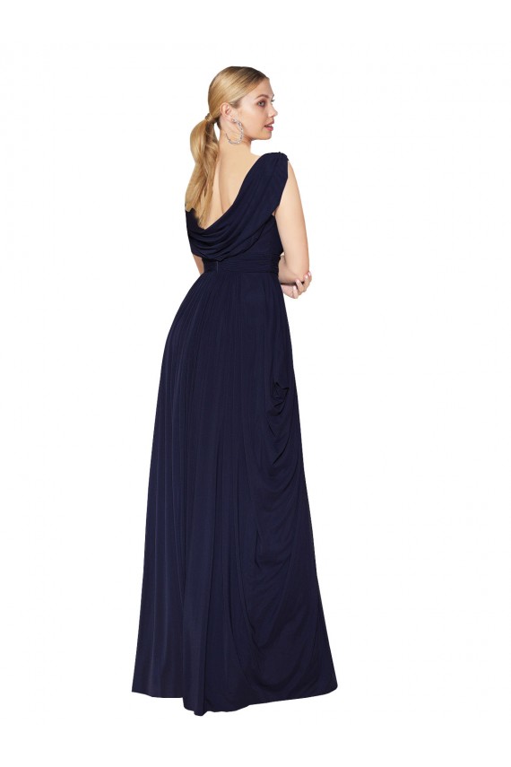 Dunkelmarine A-Linien V-Ausschnitt Chiffon Lange Formale Brautjungfernkleider / Abendkleider / Abiballkleider