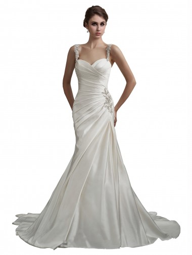 Elfenbein Meerjungfrau Kapelle-schleppe Satin Strand Brautkleider