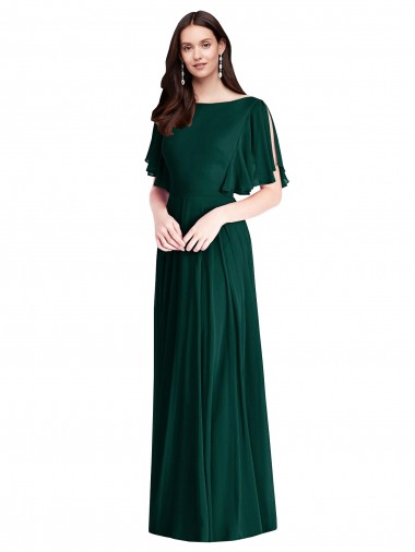 Evergrün A-Linien Chiffon Lange Brautjungfernkleider