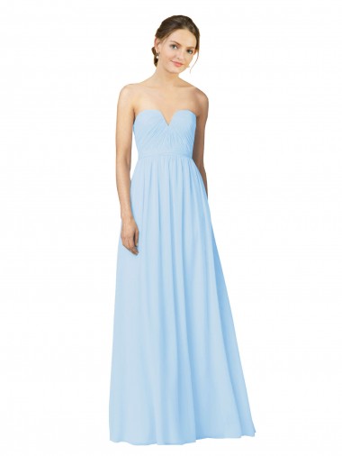 Helles Himmelblau A-Linien Trägerlos Chiffon Lange Brautjungfernkleider
