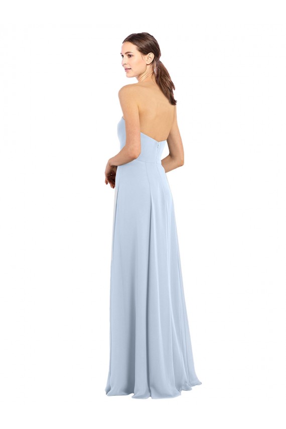 Helles Himmelblau A-Linien Trägerlos Chiffon Lange Brautjungfernkleider