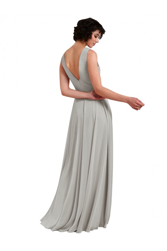Helles Himmelblau A-Linien V-Ausschnitt Chiffon Lange Brautjungfernkleider