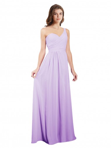Lila A-Linien Eine-Schulter Chiffon Lange Brautjungfernkleider