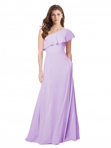 Lila A-Linien Eine-Schulter Chiffon Lange Brautjungfernkleider