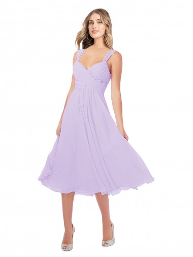 Lila A-Linien Midi Chiffon Kurze Brautjungfernkleider / Cocktailkleider / Heimkehr Kleider