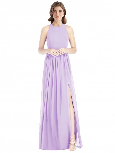 Lila A-Linien Neckholder Chiffon Lange Brautjungfernkleider