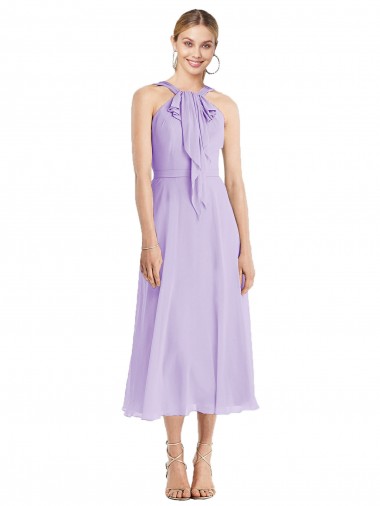 Lila A-Linien Neckholder Wadenlang Chiffon Kurze Brautjungfernkleider / Cocktailkleider