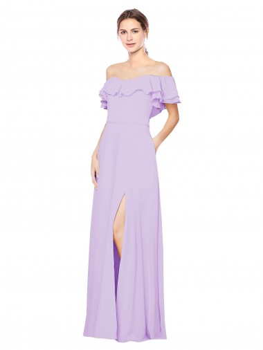 Lila A-Linien Off-Schulter Trägerlos Chiffon Lange Brautjungfernkleider