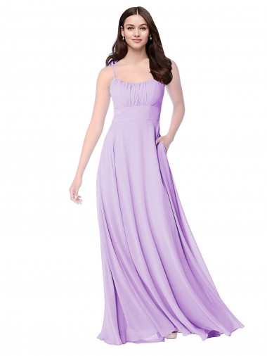 Lila A-Linien Scoop Chiffon Lange Brautjungfernkleider