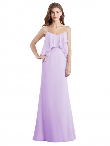 Lila A-Linien Spaghetti-Träger Scoop Chiffon Lange Brautjungfernkleider