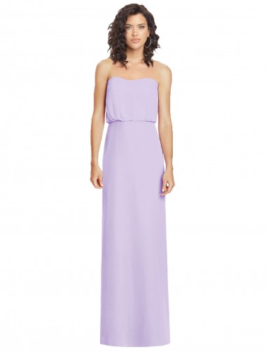 Lila A-Linien Trägerlos Chiffon Lange Brautjungfernkleider