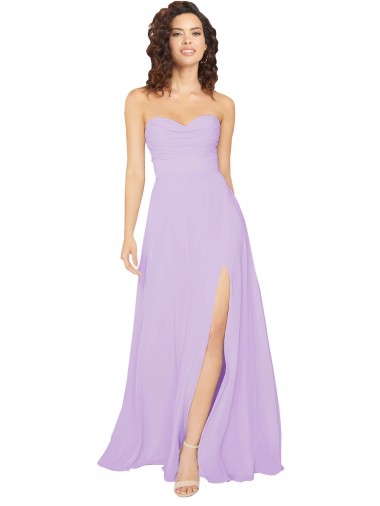 Lila A-Linien Trägerlos Chiffon Lange Brautjungfernkleider