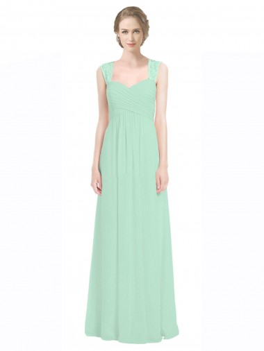Minzgrün A-Linien Chiffon Spitze Lange Brautjungfernkleider