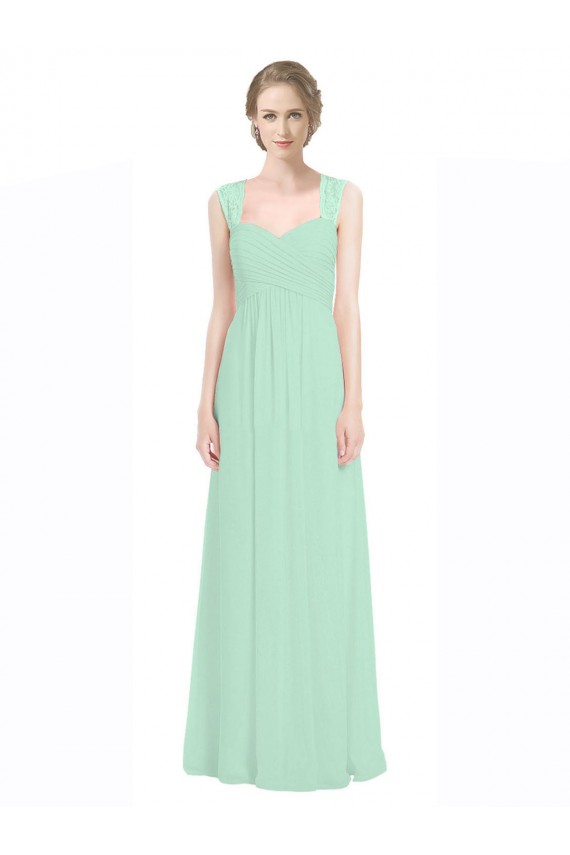 Minzgrün A-Linien Chiffon Spitze Lange Brautjungfernkleider