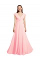 Rosa A-Linien V-Ausschnitt Chiffon Lange Brautjungfernkleider