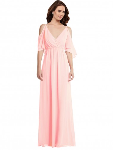 Rosa A-Linien V-Ausschnitt Chiffon Lange Brautjungfernkleider