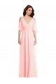 Rosa A-Linien V-Ausschnitt Chiffon Lange Brautjungfernkleider