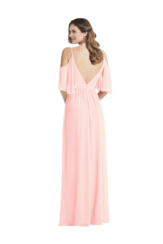 Rosa A-Linien V-Ausschnitt Chiffon Lange Brautjungfernkleider