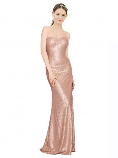 Roségold A-Linien Paillette Lange Formale Brautjungfernkleider / Abendkleider / Abiballkleider