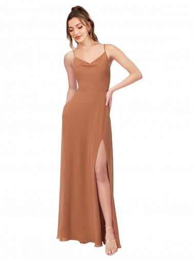 Rosenholz A-Linien Haube Ausschnitt Chiffon Lange Brautjungfernkleider
