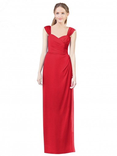 Rot A-Linien Chiffon Lange Brautjungfernkleider