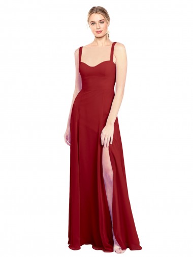 Rot A-Linien Chiffon Lange Brautjungfernkleider
