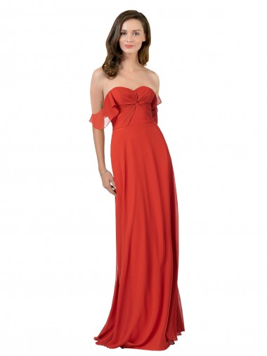 Rot A-Linien Trägerlos Chiffon Lange Brautjungfernkleider