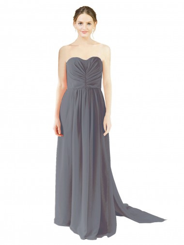 Schiefergrau A-Linien Chiffon Lange Brautjungfernkleider