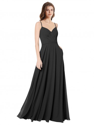 Schwarz A-Linien Chiffon Lange Brautjungfernkleider
