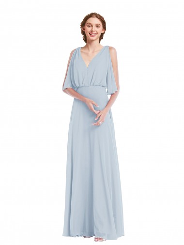 Seeglas A-Linien V-Ausschnitt Chiffon Lange Brautjungfernkleider