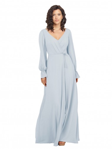 Seeglas A-Linien V-Ausschnitt Chiffon Lange Brautjungfernkleider