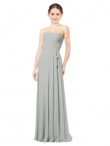 Silber A-Linien Chiffon Lange Brautjungfernkleider