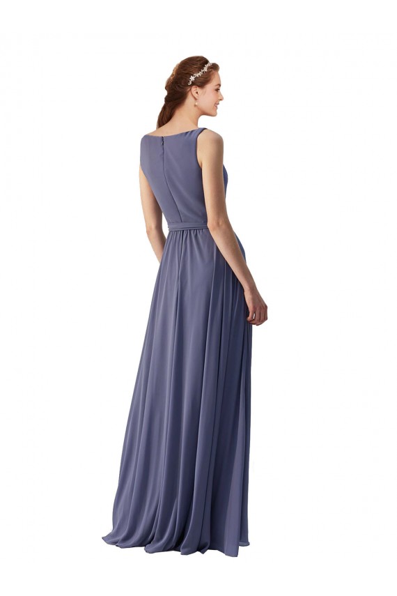Silberner Stein A-Linien V-Ausschnitt Chiffon Lange Brautjungfernkleider